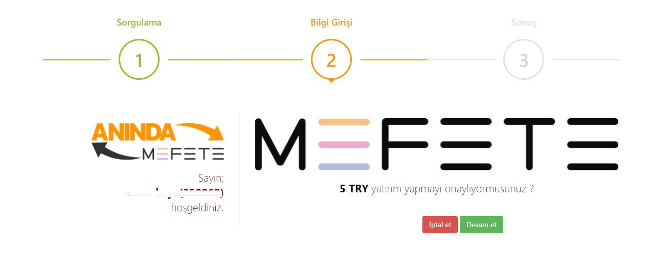 Tümbet Otomatik Mefete ile para yatırma 2.adım